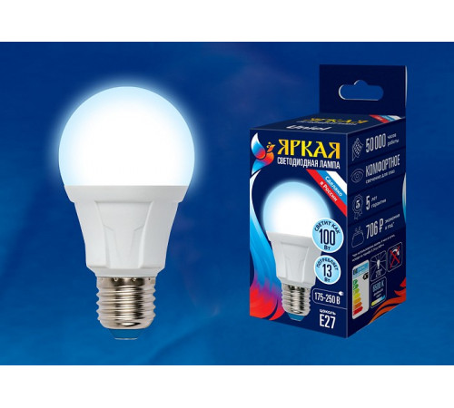 Лампа светодиодная (UL-00005032) Uniel E27 13W 6500K матовая LED-A60 13W/6500K/E27/FR PLP01WH Лампа светодиодная (UL-00005032) Uniel E27 13W 6500K матовая LED-A60 13W/6500K/E27/FR PLP01WH