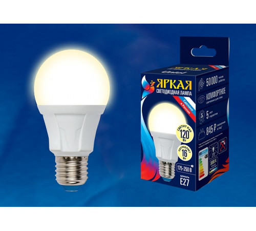 Лампа светодиодная (UL-00005033) Uniel E27 16W 3000K матовая LED-A60 16W/3000K/E27/FR PLP01WH Лампа светодиодная (UL-00005033) Uniel E27 16W 3000K матовая LED-A60 16W/3000K/E27/FR PLP01WH
