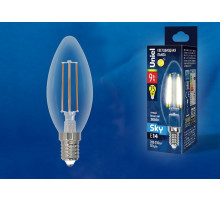 Лампа светодиодная филаментная (UL-00005160) Uniel E14 9W 3000K прозрачная LED-C35-9W/3000K/E14/CL PLS02WH