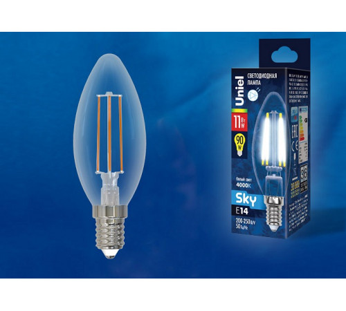 Лампа светодиодная филаментная (UL-00005165) Uniel E14 11W 4000K прозрачная LED-C35-11W/4000K/E14/CL PLS02WH Лампа светодиодная филаментная (UL-00005165) Uniel E14 11W 4000K прозрачная LED-C35-11W/4000K/E14/CL PLS02WH