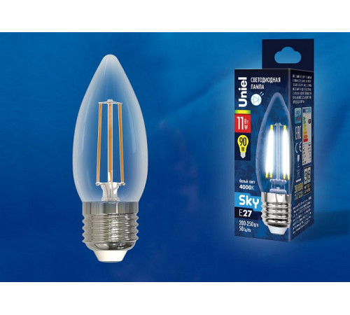Лампа светодиодная филаментная (UL-00005167) Uniel E27 11W 4000K прозрачная LED-C35-11W/4000K/E27/CL PLS02WH Лампа светодиодная филаментная (UL-00005167) Uniel E27 11W 4000K прозрачная LED-C35-11W/4000K/E27/CL PLS02WH