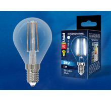 Лампа светодиодная филаментная (UL-00005173) Uniel E14 9W 4000K прозрачная LED-G45-9W/4000K/E14/CL PLS02WH