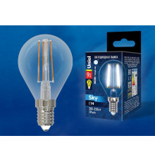 Лампа светодиодная филаментная (UL-00005173) Uniel E14 9W 4000K прозрачная LED-G45-9W/4000K/E14/CL PLS02WH