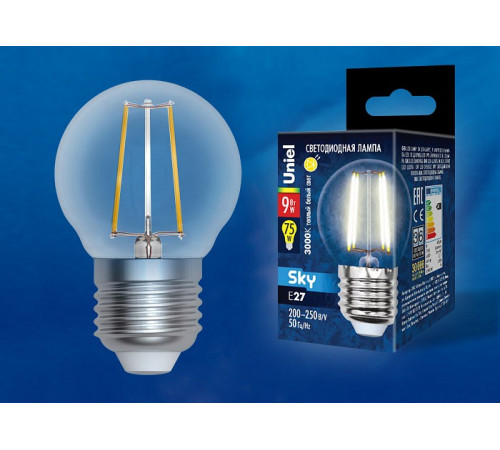 Лампа светодиодная филаментная (UL-00005174) Uniel E27 9W 3000K прозрачная LED-G45-9W/3000K/E27/CL PLS02WH Лампа светодиодная филаментная (UL-00005174) Uniel E27 9W 3000K прозрачная LED-G45-9W/3000K/E27/CL PLS02WH