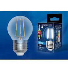 Лампа светодиодная филаментная (UL-00005175) Uniel E27 9W 4000K прозрачная LED-G45-9W/4000K/E27/CL PLS02WH