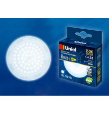Лампа светодиодная (UL-00005312) Uniel GX53 8W 6500K матовая LED-GX53-8W/6500K/GX53/FR PLZ01WH