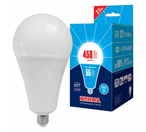 Лампа светодиодная Volpe Norma LED-A140-55W/4000K/E27/FR/NR картон UL-00005614 Лампа светодиодная Volpe Norma LED-A140-55W/4000K/E27/FR/NR картон UL-00005614