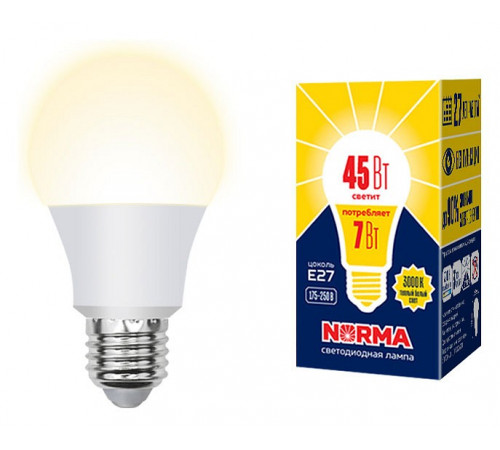 Лампа светодиодная Volpe Norma LED-A60-7W/3000K/E27/FR/NR картон UL-00005619 Лампа светодиодная Volpe Norma LED-A60-7W/3000K/E27/FR/NR картон UL-00005619