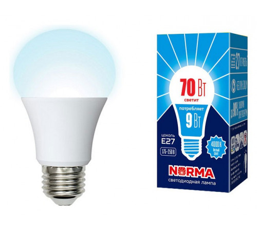 Лампа светодиодная Volpe Norma LED-A60-9W/4000K/E27/FR/NR картон UL-00005623 Лампа светодиодная Volpe Norma LED-A60-9W/4000K/E27/FR/NR картон UL-00005623
