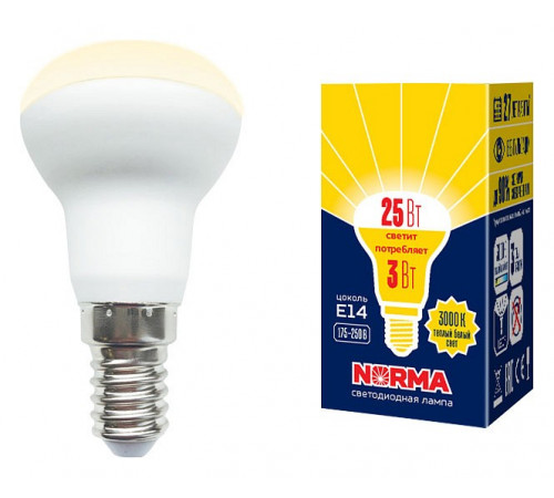 Лампа светодиодная Volpe Norma LED-R39-3W/3000K/E14/FR/NR картон UL-00005625 Лампа светодиодная Volpe Norma LED-R39-3W/3000K/E14/FR/NR картон UL-00005625