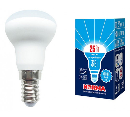 Лампа светодиодная Volpe Norma LED-R39-3W/4000K/E14/FR/NR картон UL-00005626 Лампа светодиодная Volpe Norma LED-R39-3W/4000K/E14/FR/NR картон UL-00005626