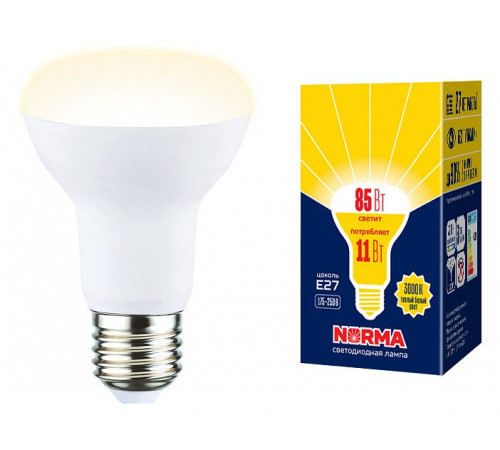 Лампа светодиодная Volpe Norma LED-R63-11W/3000K/E27/FR/NR картон UL-00005774