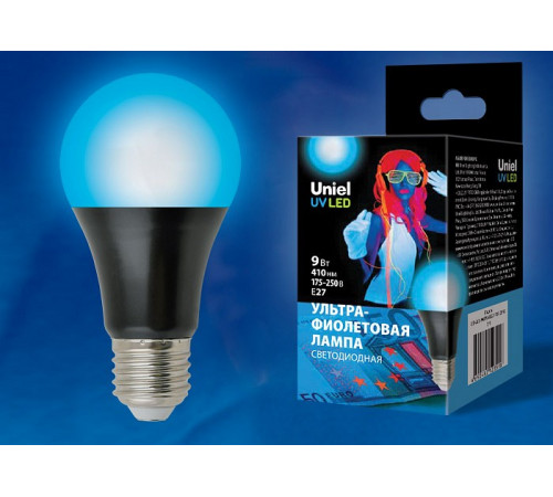 Лампа светодиодная ультрафиолетовая (UL-00005855) Uniel E27 9W матовая LED-A60-9W/UVAD/E27/FR PLZ07BK