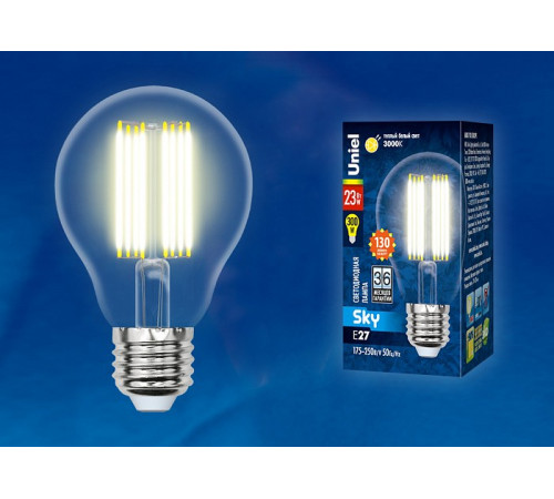 Лампа светодиодная (UL-00005897) Uniel E27 23W прозрачная LED-A70-23W/3000K/E27/CL PLS02WH