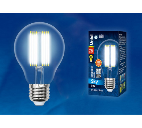Лампа светодиодная (UL-00005898) Uniel E27 23W прозрачная LED-A70-23W/4000K/E27/CL PLS02WH Лампа светодиодная (UL-00005898) Uniel E27 23W прозрачная LED-A70-23W/4000K/E27/CL PLS02WH