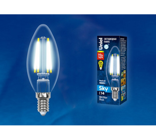 Лампа светодиодная филаментная (UL-00005900) Uniel E14 13W 4000K прозрачная LED-C35-13W/4000K/E14/CL PLS02WH Лампа светодиодная филаментная (UL-00005900) Uniel E14 13W 4000K прозрачная LED-C35-13W/4000K/E14/CL PLS02WH