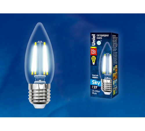 Лампа светодиодная филаментная (UL-00005902) Uniel E27 13W 4000K прозрачная LED-C35-13W/4000K/E27/CL PLS02WH Лампа светодиодная филаментная (UL-00005902) Uniel E27 13W 4000K прозрачная LED-C35-13W/4000K/E27/CL PLS02WH