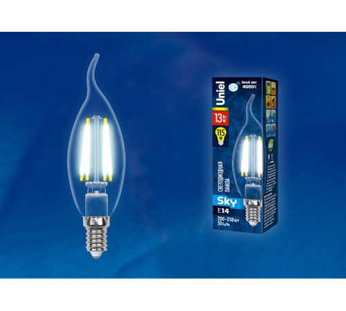 Лампа светодиодная филаментная (UL-00005904) Uniel E14 13W 4000K прозрачная LED-CW35-13W/4000K/E14/CL PLS02WH