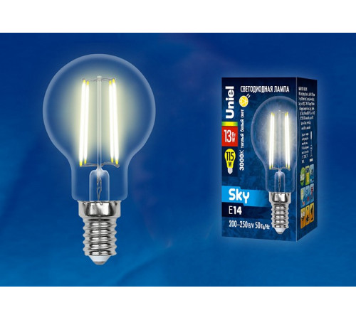 Лампа светодиодная филаментная (UL-00005905) Uniel E14 13W 3000K прозрачная LED-G45-13W/3000K/E14/CL PLS02WH Лампа светодиодная филаментная (UL-00005905) Uniel E14 13W 3000K прозрачная LED-G45-13W/3000K/E14/CL PLS02WH