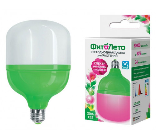 Лампа светодиодная для растений (UL-00006261) Uniel E27 20W матовая LED-M80-20W/SPSB/E27/FR PLS55GR