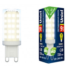 Лампа светодиодная (UL-00006488) Uniel G9 9W 3000K прозрачная LED-JCD-9W/3000K/G9/CL GLZ09TR