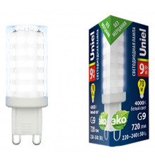 Лампа светодиодная (UL-00006489) Uniel G9 9W 4000K прозрачная LED-JCD-9W/4000K/G9/CL GLZ09TR