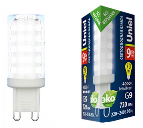 Лампа светодиодная (UL-00006489) Uniel G9 9W 4000K прозрачная LED-JCD-9W/4000K/G9/CL GLZ09TR