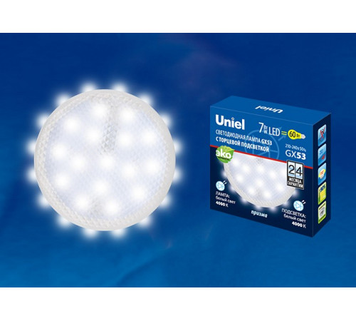 Лампа светодиодная (UL-00006498) Uniel GX53 7W 4000K призма LED-GX53-7W/4000K+4000K/GX53/PR PLB02WH