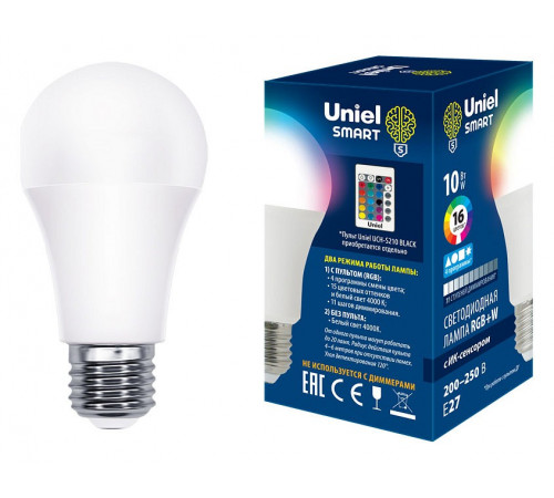 Лампа светодиодная (UL-00006530) Uniel E27 10W RGB матовая LED-A60-10W/RGB/E27/REG PLS21WH Лампа светодиодная (UL-00006530) Uniel E27 10W RGB матовая LED-A60-10W/RGB/E27/REG PLS21WH