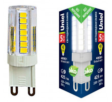 Лампа светодиодная (UL-00006749) Uniel G9 5W 4000K прозрачная LED-JCD-5W/4000K/G9/CL GLZ09TR