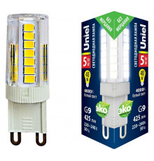 Лампа светодиодная (UL-00006749) Uniel G9 5W 4000K прозрачная LED-JCD-5W/4000K/G9/CL GLZ09TR