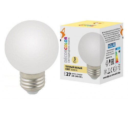 Лампа светодиодная Volpe E27 3W 3000K матовая LED-G60-3W/3000K/E27/FR/С UL-00006955 Лампа светодиодная Volpe E27 3W 3000K матовая LED-G60-3W/3000K/E27/FR/С UL-00006955