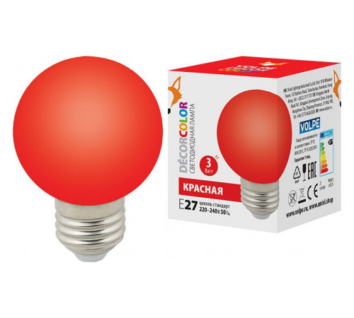 Лампа светодиодная Volpe Decor color LED-G60-3W/RED/E27/FR/С UL-00006959 Лампа светодиодная Volpe Decor color LED-G60-3W/RED/E27/FR/С UL-00006959