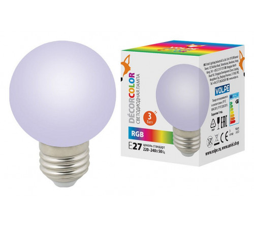 Лампа светодиодная Volpe Decor color LED-G60-3W/RGB/E27/FR/С UL-00006960 Лампа светодиодная Volpe Decor color LED-G60-3W/RGB/E27/FR/С UL-00006960