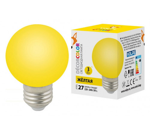 Лампа светодиодная Volpe E27 3W желтая LED-G60-3W/Yellow/E27/FR/С UL-00006961 Лампа светодиодная Volpe E27 3W желтая LED-G60-3W/Yellow/E27/FR/С UL-00006961