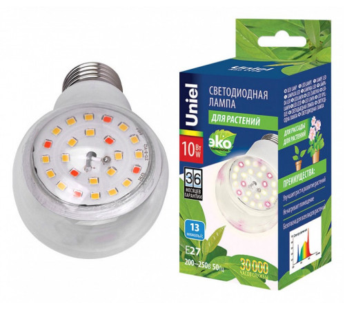 Лампа светодиодная для растений (UL-00007404) Uniel E27 10W груша прозрачная LED-A60-10W/SPFB/E27/CL PLP30WH Лампа светодиодная для растений (UL-00007404) Uniel E27 10W груша прозрачная LED-A60-10W/SPFB/E27/CL PLP30WH