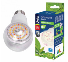 Лампа светодиодная для растений (UL-00007405) Uniel E27 15W груша прозрачная LED-A60-15W/SPFB/E27/CL PLP30WH