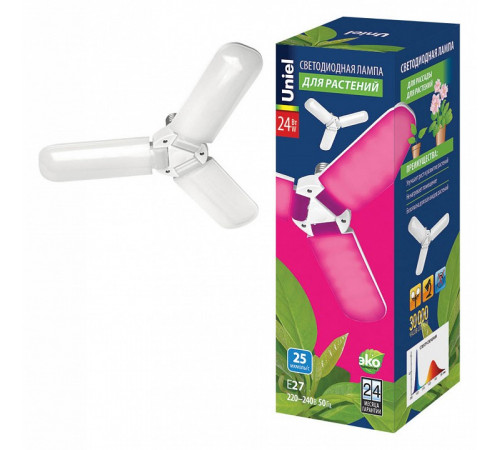 Лампа светодиодная для растений (UL-00007407) Uniel E27 24W матовая LED-P65-24W/SPSB/E27/FR/P3 PLP32WH Лампа светодиодная для растений (UL-00007407) Uniel E27 24W матовая LED-P65-24W/SPSB/E27/FR/P3 PLP32WH