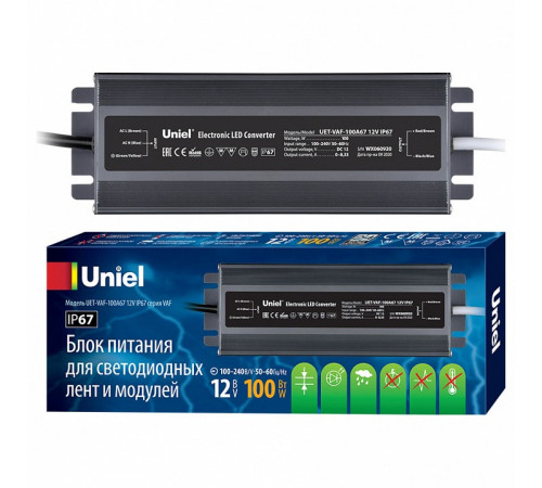 Блок питания Uniel 12V 100W IP67 8,3A UET-VAF-100A67 12V IP67 UL-00007576