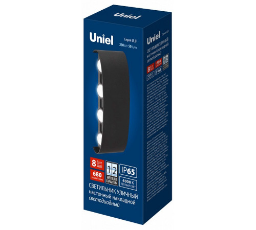 Уличный настенный светильник Uniel ULU-P20B-8W/4000K IP65 BLACK UL-00010514
