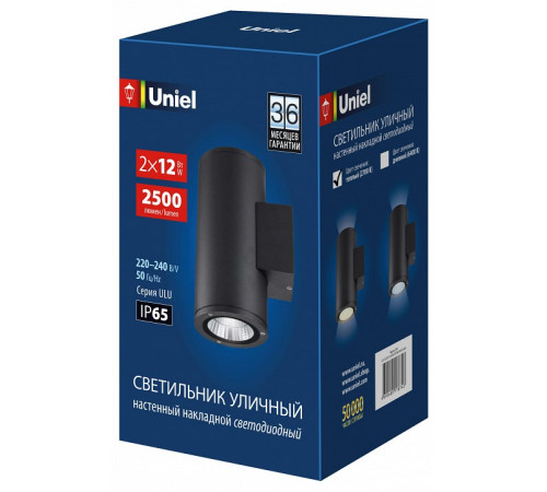 Уличный настенный светильник Uniel ULU-S22D-2x12W/2700K IP65 BLACK UL-00010847 Уличный настенный светильник Uniel ULU-S22D-2x12W/2700K IP65 BLACK UL-00010847