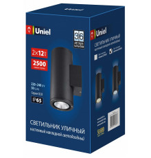 Уличный настенный светильник Uniel ULU-S22D-2x12W/6400K IP65 BLACK UL-00010848