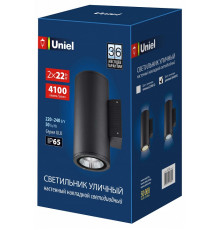 Уличный настенный светильник Uniel ULU-S22D-2x22W/6400K IP65 BLACK UL-00010852