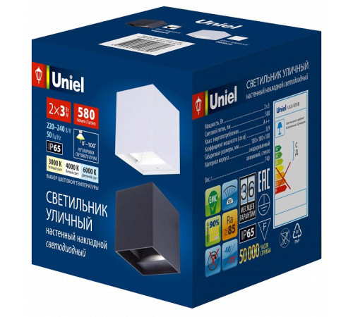 Уличный настенный светильник Uniel ULU-S55B-2x3W/3000K+4000K+6000K IP65 BLACK UL-00010853 Уличный настенный светильник Uniel ULU-S55B-2x3W/3000K+4000K+6000K IP65 BLACK UL-00010853