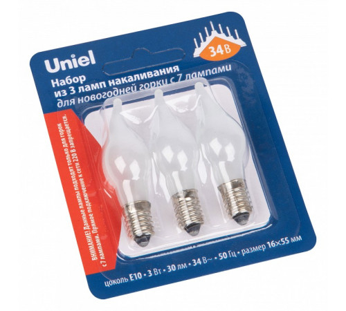Лампа накаливания Uniel IL-CW16-FR-03/E10/34V SET3 BLISTER UL-00010987