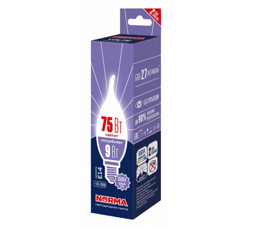 Лампа светодиодная Volpe Norma LED-CW37-9W/6500K/E14/FR/NR UL-00010990
