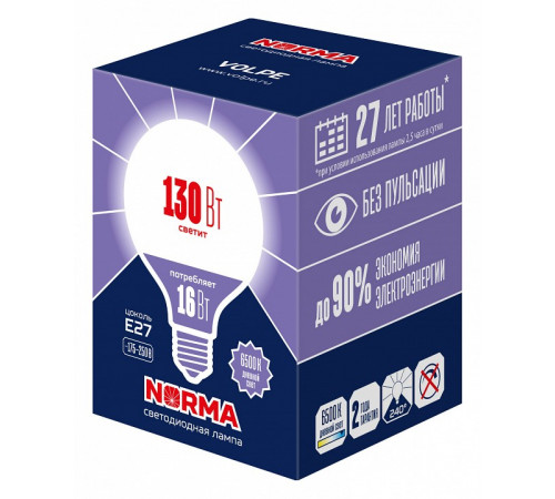 Лампа светодиодная Volpe Norma LED-G95-16W/6500K/E27/FR/NR UL-00010995 Лампа светодиодная Volpe Norma LED-G95-16W/6500K/E27/FR/NR UL-00010995
