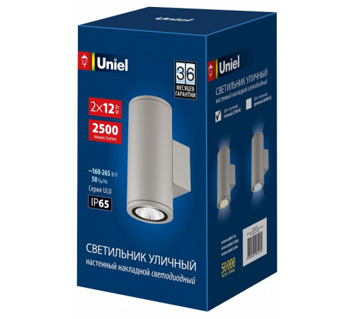Уличный настенный светильник Uniel ULU-S22D-2x12W/2700K IP65 LIGHT GREY UL-00011084