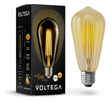 Лампа светодиодная филаментная Voltega E27 6W 2800К золотая VG10-ST64Gwarm6W 5526