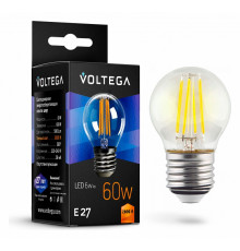 Лампа светодиодная Voltega E27 6W 4000К прозрачная VG10-G1E27cold6W-F 7024
